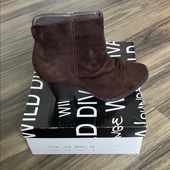 Wild Diva Chocolate Suede Ankle Boots - Picture 2 of 3